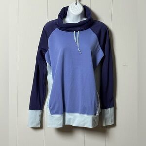 Marmot Women's Cowl Neck Sweatshirt Color block Multi Shades of Blue Size L